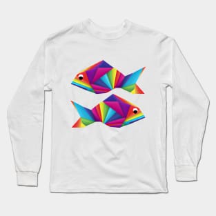 Geometric Fish abstract colorful rainbow color scheme origami style Long Sleeve T-Shirt